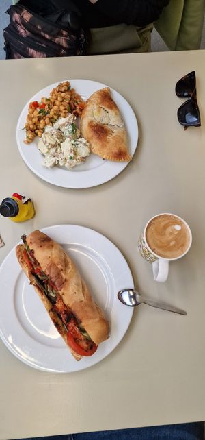 Tofu sandwich and vegan pasty with 2 salad at Quay Co-op Market in Cork