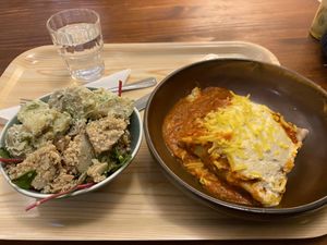 Lunch menu with vegan enchilada and two salads   at Cornucopia in Dublin