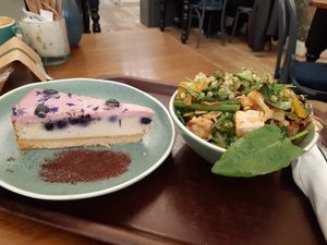 Blueberry cheesecake & salads at Cornucopia in Dublin
