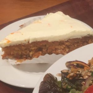carrot cake and salad at Cornucopia in Dublin