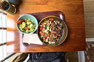 fejoada and greek salad at Cornucopia in Dublin
