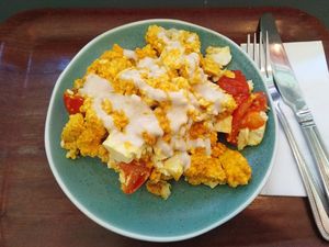 scrambled tofu on spelt bread (hidden under) at Cornucopia in Dublin