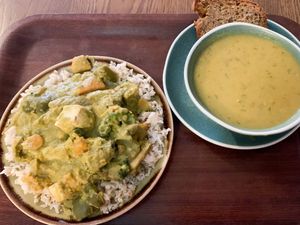 Green curry and potato soup at Cornucopia in Dublin