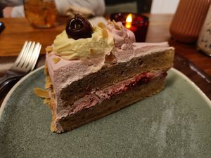Cherry and almond yoghurt cake at Cornucopia in Dublin