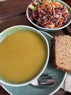 Potato soup with three salads  at Cornucopia in Dublin
