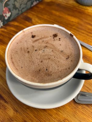 Hot chocolate with oat milk at Cornucopia in Dublin
