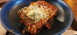 Cannelloni (caramelized onions, Hazelnut roast, mushroom & herb cream). Like a lasagna. Delicious! at Cornucopia in Dublin