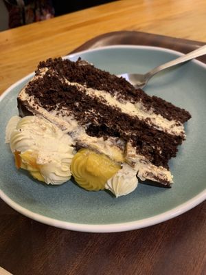 Chocolate mango fudge cake slice  at Cornucopia in Dublin