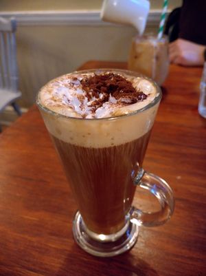 Irish coffee with vegan whipped cream at Cornucopia in Dublin