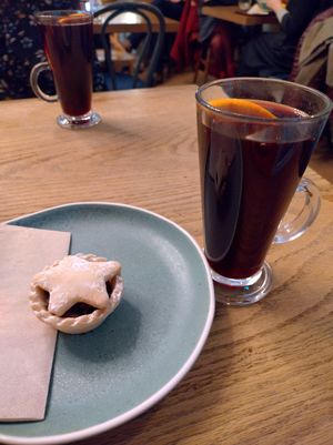 Mulled wine and mince pie at Cornucopia in Dublin