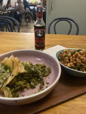 Spanakopita, garlic/pesto potatoes, chick pea something    at Cornucopia in Dublin