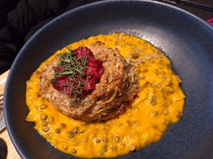 Croquette with carrot and lentil ragu at Cornucopia in Dublin
