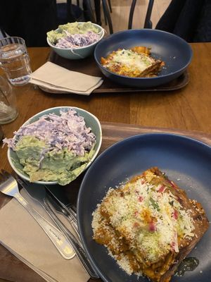Lasagne and salads  at Cornucopia in Dublin