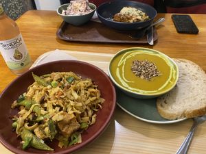 Noodles with tofu and a soup  at Cornucopia in Dublin