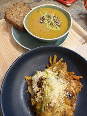 I had the squash soup with lasagna   at Cornucopia in Dublin