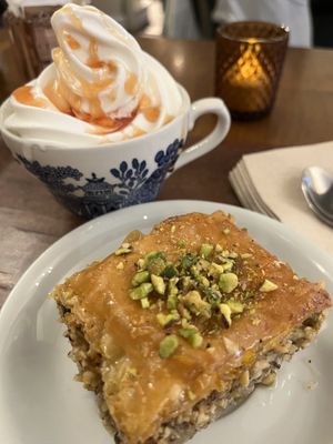 With ice cream (with butterscotch sauce) & baklava as my dessert   at Cornucopia in Dublin