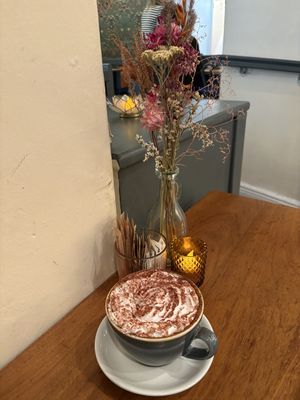 Hot chocolate with vegan whipped cream  at Cornucopia in Dublin