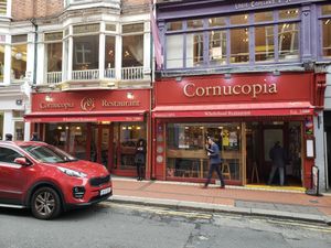 View of the restaurant from the street at Cornucopia in Dublin