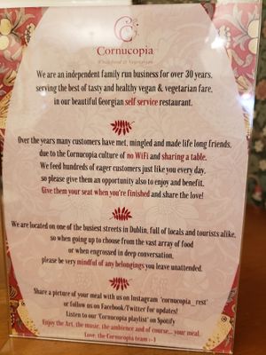 "culture of no wifi and sharing a table" :) at Cornucopia in Dublin