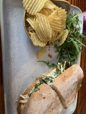 Roast veg and vegan mozzarella ciabatta   at Cornucopia in Dublin
