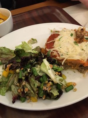 Lasagna and salads at Cornucopia in Dublin