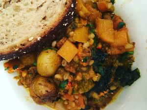 Vegan Irish stew with seitan and barley at Cornucopia in Dublin