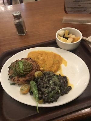 €14.95 potato pancake, black bean salad, fruit at Cornucopia in Dublin