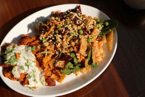 Typical Meal:  One main course (cannelloni) with two salads (garlicky potato salad and sprout salad). at Cornucopia in Dublin