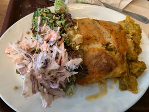 Pie, coleslaw and chickpea salad at Cornucopia in Dublin