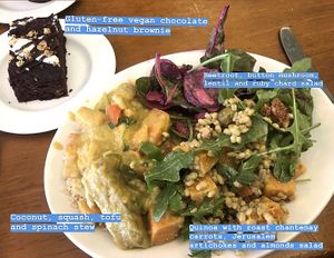 Along with extremely quick service, both savory main and sweet dessert were delicious, flavoursome and some of the best plant based food I have ever eaten out. Easily 10/10 at Cornucopia in Dublin