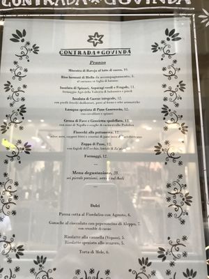 april's menu  at Contrada Govinda in Milan