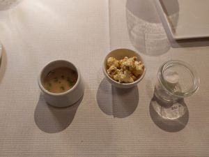 Miso Soup, Popcorn and towel at Joia Alta Cucina Naturale in Milan