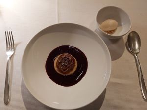 Pastry with Mushroom and Apple, pear Ice Cream at Joia Alta Cucina Naturale in Milan