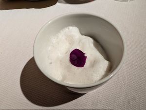 Course 6: a unique medley of grapes, veg, and other stuff under the foam at Joia Alta Cucina Naturale in Milan