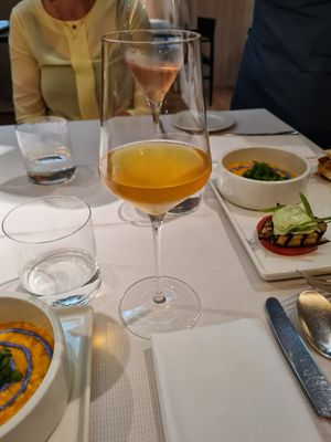 Fermented white beetroot beverage at Joia Alta Cucina Naturale in Milan