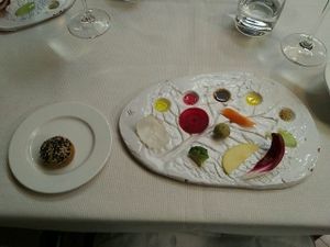 offered starter in restaurant area at Joia Alta Cucina Naturale in Milan