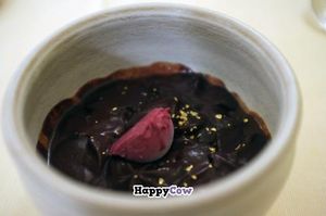 Chocolate dessert with home-made ice cream at Joia Alta Cucina Naturale in Milan