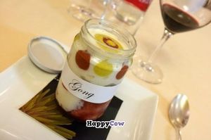 Gong, almonds mousse dessert at Joia Alta Cucina Naturale in Milan