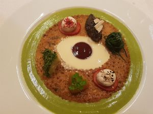 Chickpea middle eastern dish at Joia Alta Cucina Naturale in Milan