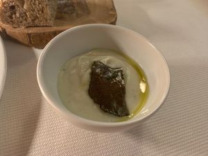 Cauliflower purée and truffle  at Joia Alta Cucina Naturale in Milan