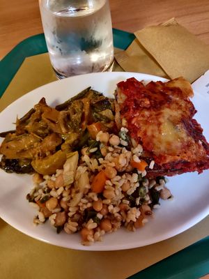 Lasagne vegane, straccetti e insalata di farro at Centro Natura in Bologna