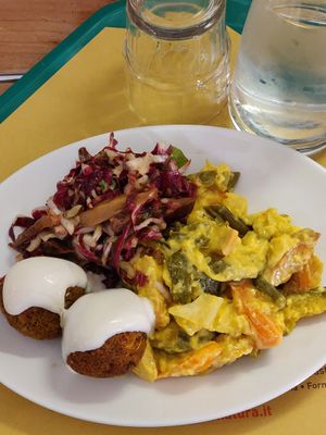 Falafel con maionese vegana, radicchio e seitan saltati at Centro Natura in Bologna