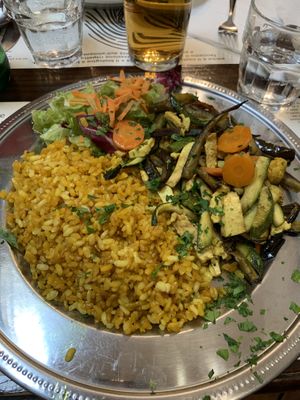 Veggie Wok Plate with (extra tofu added) and yellow rice & salad at Amico Bio - Un Sorriso Integrale in Naples
