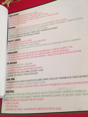 Menu at Pan Comido in Valencia