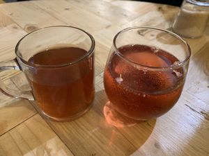 Cacao infusion and cold flower tea with chia seeds at Sovaga in Toulouse