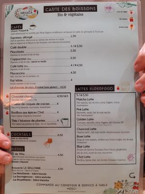 Carte des boissons at Sovaga in Toulouse