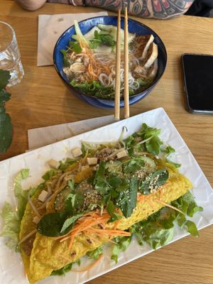 Delicious soup  and turmeric pancake  at Harmonie Bowl & Juice in Strasbourg