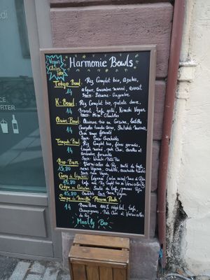 Outside menu at Harmonie Bowl & Juice in Strasbourg