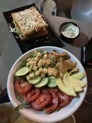 Hojaldre and Cesar salad with Heura  at Jardin Urbano in Valencia