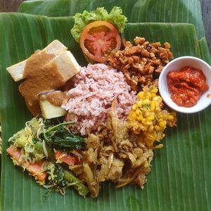 Vegan Nasi Campur with sambal at Puspa's Warung in Ubud
